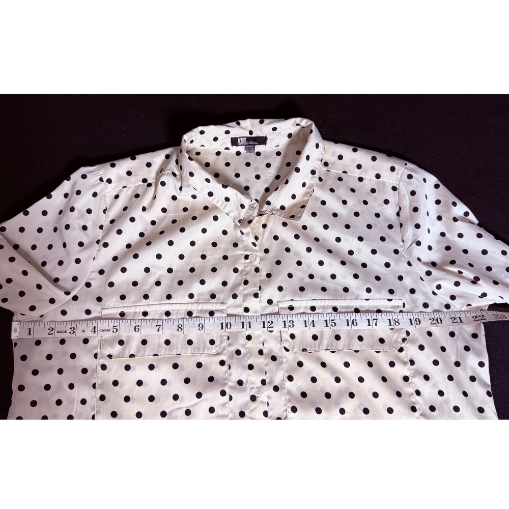KUT from the Kloth Ivory Black Polka Dot Utility Blouse Women's Large Polka Dots - Picture 6 of 7